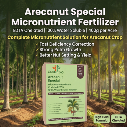 Arecanut Special Micronutrient Fertilizer  (सुपारी | ಅಡಿಕೆ | పొగాకు | பாக்கு | അടക്ക)  EDTA Chelated 100% Water Soluble Fertilizer – 400g per Acre