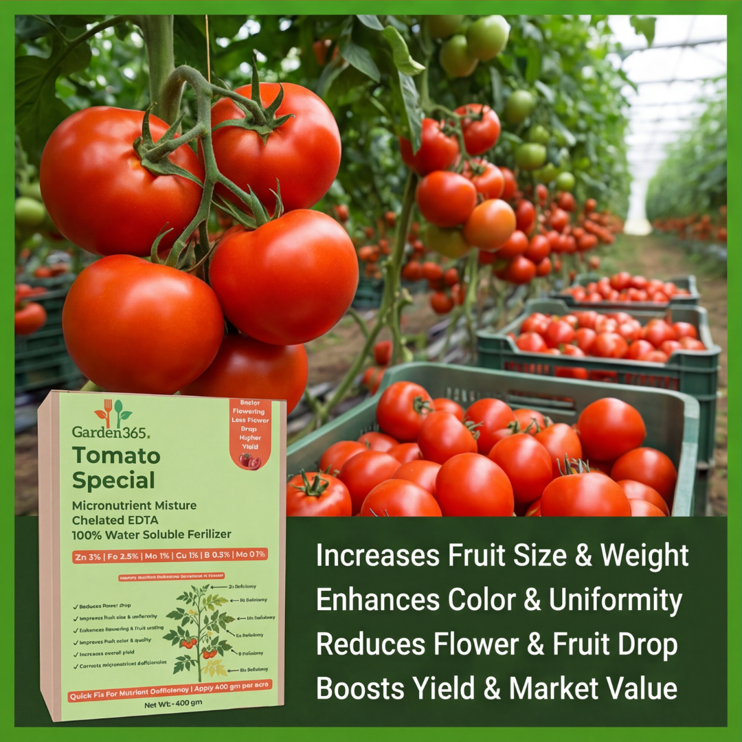 Tomato Special Micronutrient Fertilizer  (टमाटर | ಟೊಮೇಟೊ | టమాటా | தக்காளி | തക്കാളി)  EDTA Chelated 100% Water Soluble Fertilizer – 400g per Acre