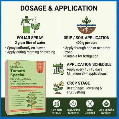 Tomato Special Micronutrient Fertilizer  (टमाटर | ಟೊಮೇಟೊ | టమాటా | தக்காளி | തക്കാളി)  EDTA Chelated 100% Water Soluble Fertilizer – 400g per Acre