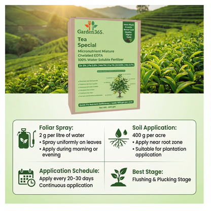 Tea Special Micronutrient Fertilizer  (चाय | ಚಹಾ | టీ | தேயிலை | ചായ)  EDTA Chelated 100% Water Soluble Fertilizer – 400g per Acre
