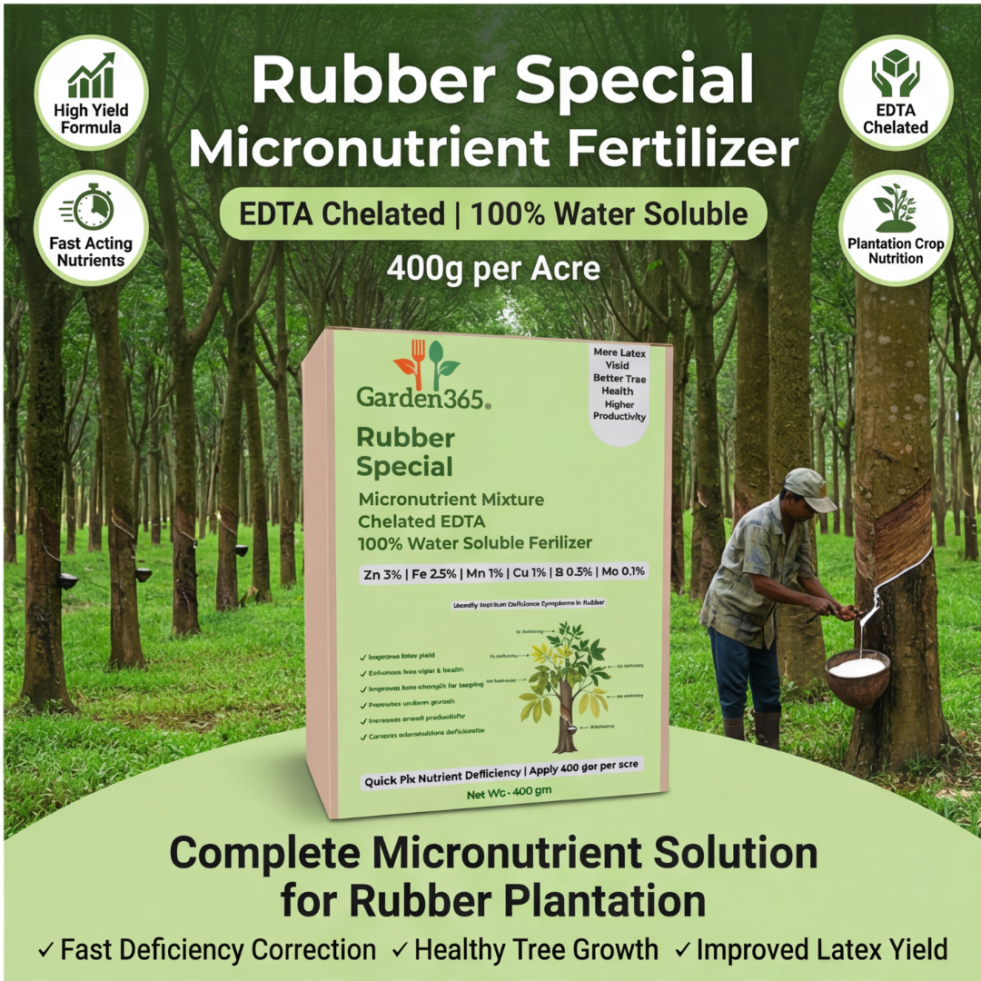 Rubber Special Micronutrient Fertilizer  (रबर | ರಬ್ಬರ್ | రబ్బరు | ரப்பர் | റബ്ബർ)  EDTA Chelated 100% Water Soluble Fertilizer – 400g per Acre