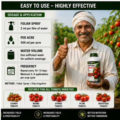 Tomato Special – 6X Chelated Micronutrient Liquid with EDTA Chelated Zn + Fe + Mn + Cu + B + Mo for Strong Growth, Better Flowering, Improved Fruit Set, Higher Yield & Quality