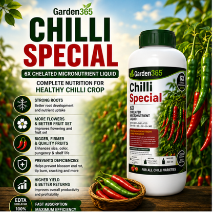 Chilli Special – 6X Chelated Micronutrient Liquid with EDTA Chelated Zn + Fe + Mn + Cu + B + Mo for Vigorous Growth, Better Flowering, Higher Fruit Set, Improved Pungency, Yield & Quality
