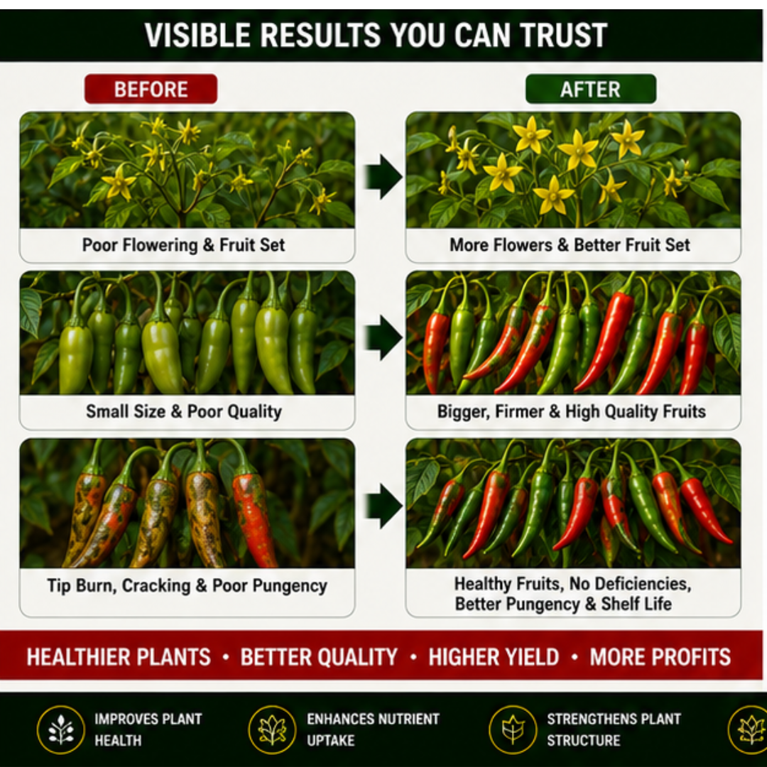 Chilli Special – 6X Chelated Micronutrient Liquid with EDTA Chelated Zn + Fe + Mn + Cu + B + Mo for Vigorous Growth, Better Flowering, Higher Fruit Set, Improved Pungency, Yield & Quality