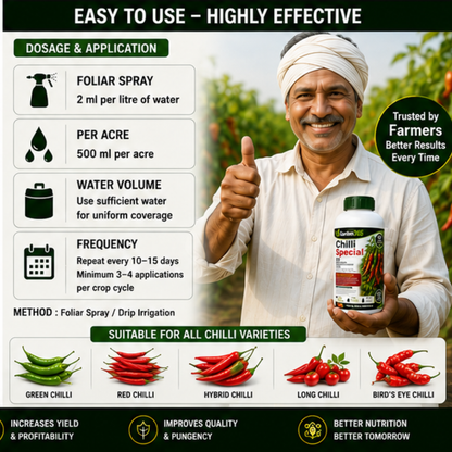 Chilli Special – 6X Chelated Micronutrient Liquid with EDTA Chelated Zn + Fe + Mn + Cu + B + Mo for Vigorous Growth, Better Flowering, Higher Fruit Set, Improved Pungency, Yield & Quality