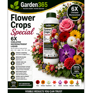Flower Crops Special – 6X Chelated Micronutrient Liquid with EDTA Chelated Zn + Fe + Mn + Cu + B + Mo for Profuse Flowering, Bigger Blooms, Better Color & Higher Yield