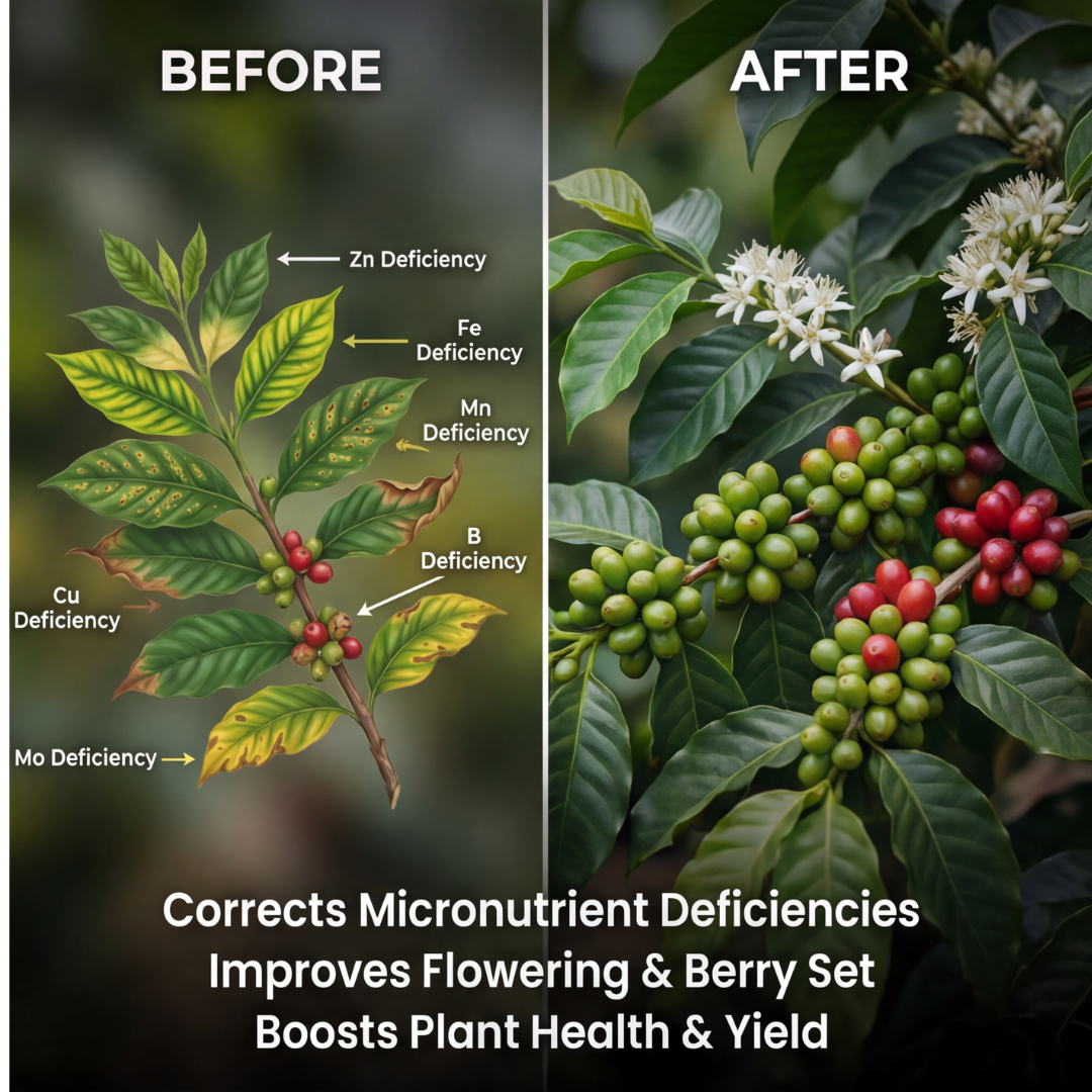 Coffee Special Micronutrient Fertilizer  (कॉफी | ಕಾಫಿ | కాఫీ | காப்பி | കാപ്പി)  EDTA Chelated 100% Water Soluble Fertilizer – 400g per Acre