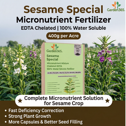 Sesame Special Micronutrient Fertilizer  (तिल | ಎಳ್ಳು | నువ్వులు | எள் | എള്ള്)  EDTA Chelated 100% Water Soluble Fertilizer – 400g per Acre