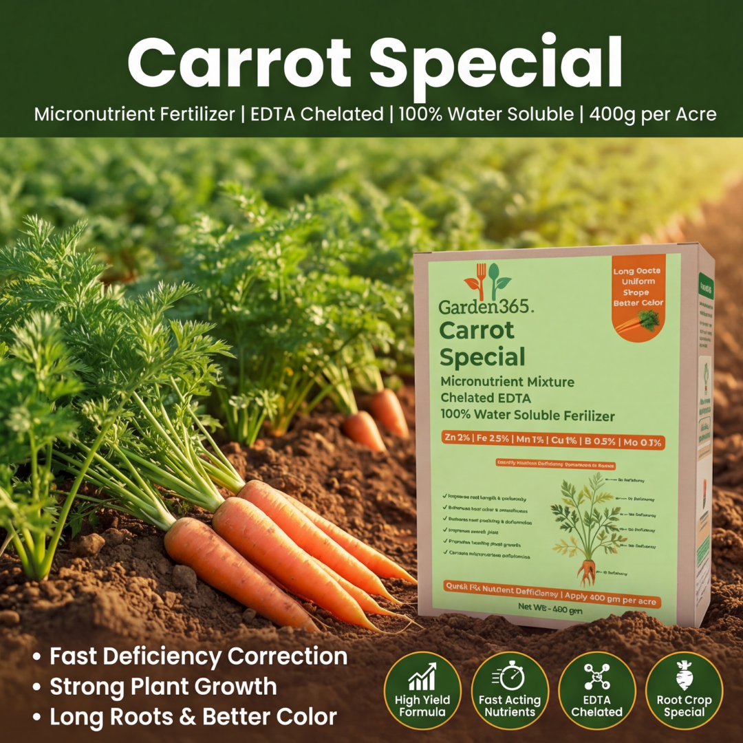 Carrot Special Micronutrient Fertilizer  (गाजर | ಕ್ಯಾರೆಟ್ | క్యారెట్ | காரட் | കാരറ്റ്)  EDTA Chelated 100% Water Soluble Fertilizer – 400g per Acre
