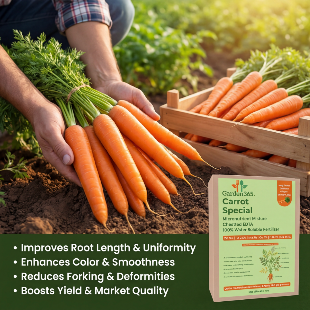 Carrot Special Micronutrient Fertilizer  (गाजर | ಕ್ಯಾರೆಟ್ | క్యారెట్ | காரட் | കാരറ്റ്)  EDTA Chelated 100% Water Soluble Fertilizer – 400g per Acre