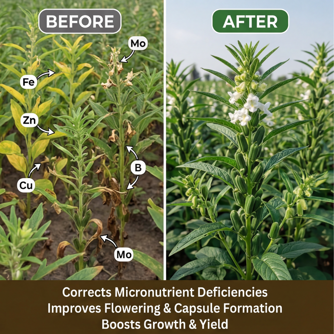 Sesame Special Micronutrient Fertilizer  (तिल | ಎಳ್ಳು | నువ్వులు | எள் | എള്ള്)  EDTA Chelated 100% Water Soluble Fertilizer – 400g per Acre