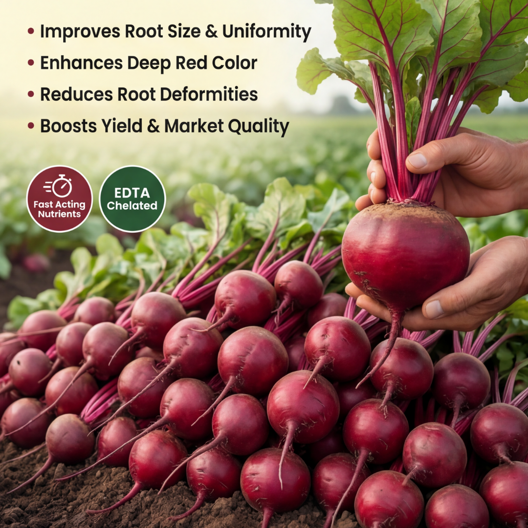 Beetroot Special Micronutrient Fertilizer  (चुकंदर | ಬೀಟ್ ರೂಟ್ | బీట్‌రూట్ | பீட்ரூட் | ബീറ്റ്റൂട്ട്)  EDTA Chelated 100% Water Soluble Fertilizer – 400g per Acre