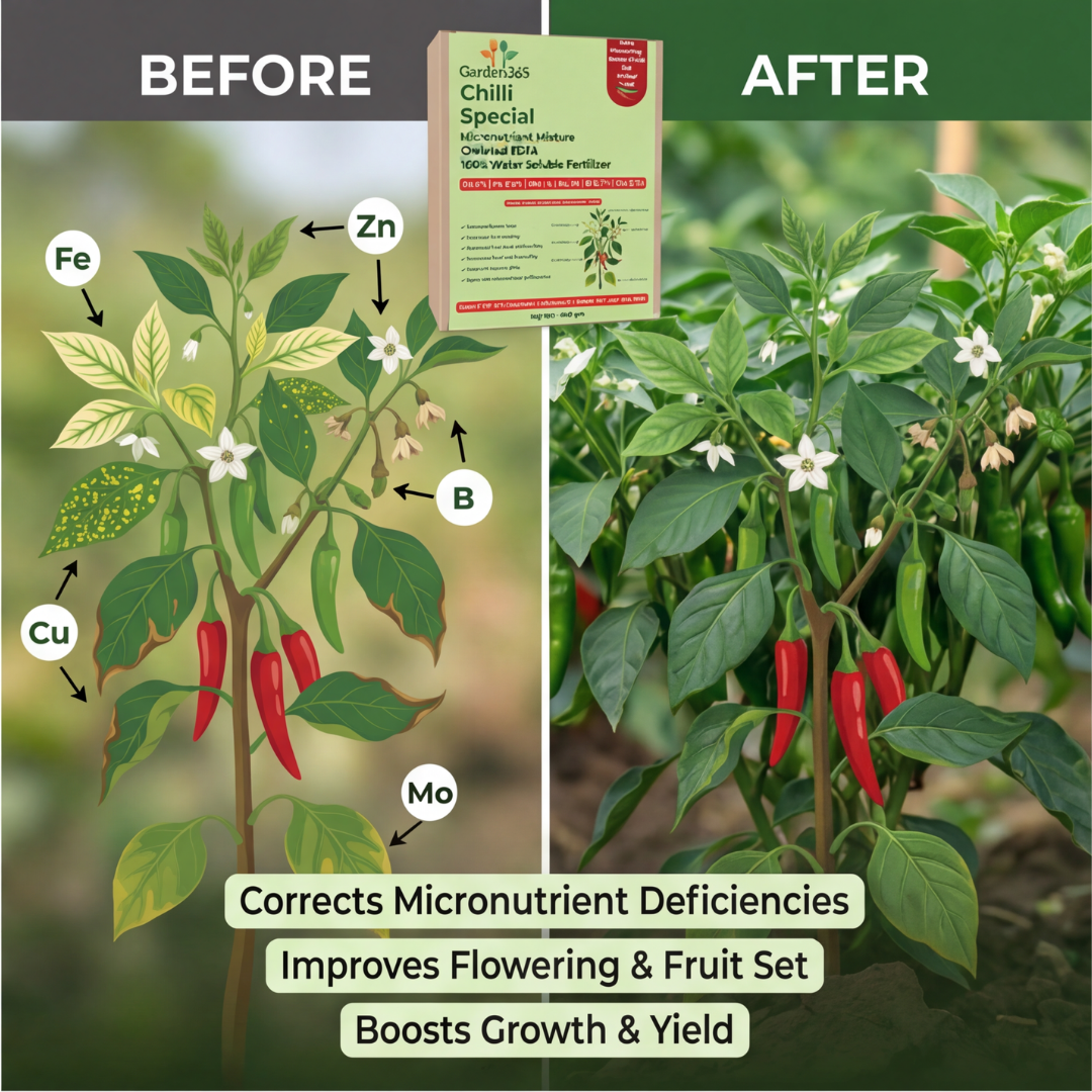 Chilli Special Micronutrient Fertilizer  (मिर्च | ಮೆಣಸಿನಕಾಯಿ | మిరపకాయ | மிளகாய் | മുളക്)  EDTA Chelated 100% Water Soluble Fertilizer – 400g per Acre