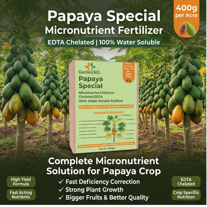 Papaya Special Micronutrient Fertilizer  (पपीता | ಪಪ್ಪಾಯಿ | బొప్పాయి | பப்பாளி | പപ്പായ)  EDTA Chelated 100% Water Soluble Fertilizer – 400g per Acre