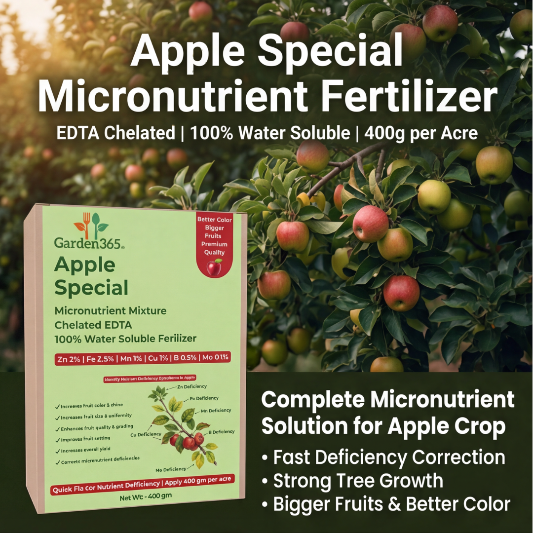Apple Special Micronutrient Fertilizer  (सेब | ಸೇಬು | ఆపిల్ | ஆப்பிள் | ആപ്പിൾ)  EDTA Chelated 100% Water Soluble Fertilizer – 400g per Acre