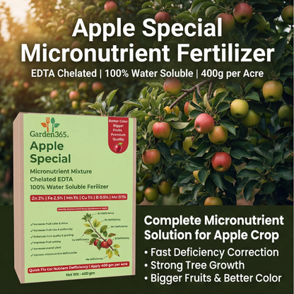 Apple Special Micronutrient Fertilizer  (सेब | ಸೇಬು | ఆపిల్ | ஆப்பிள் | ആപ്പിൾ)  EDTA Chelated 100% Water Soluble Fertilizer – 400g per Acre