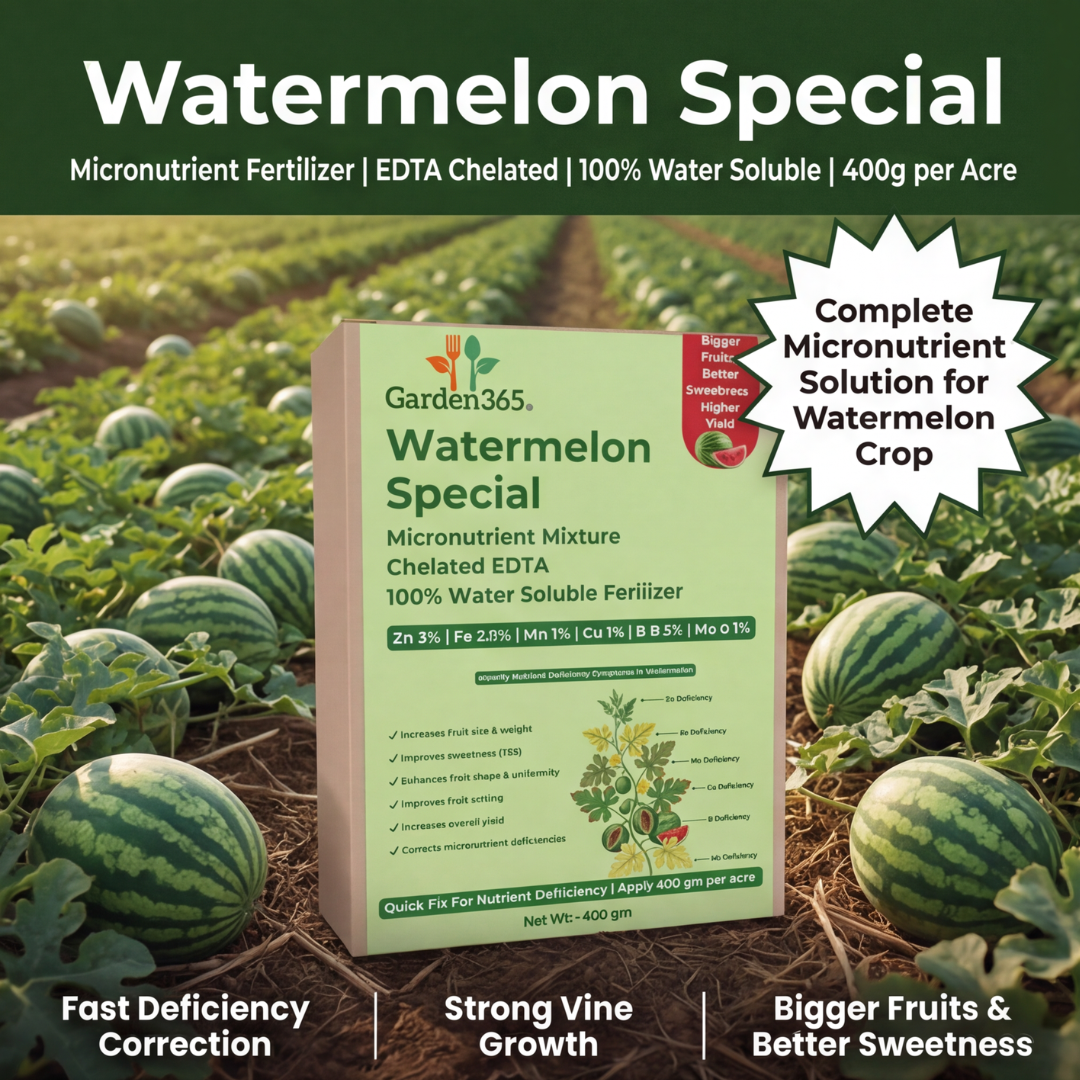 Watermelon Special Micronutrient Fertilizer  (तरबूज | ಕಲ್ಲಂಗಡಿ | పుచ్చకాయ | தர்பூசணி | തരബൂശ)  EDTA Chelated 100% Water Soluble Fertilizer – 400g per Acre